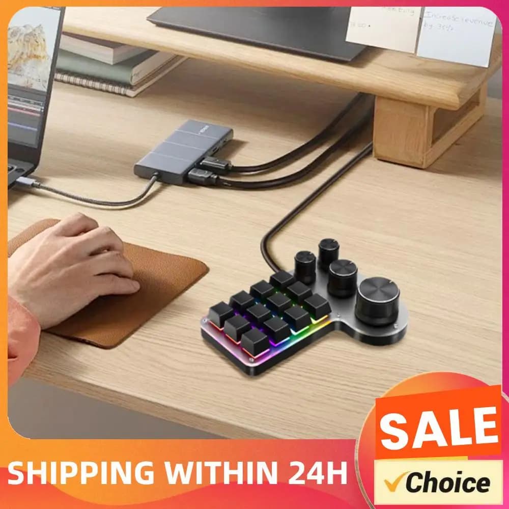 12 Keys 4 Knobs Programming Macro Keyboard USB Wired/Bluetooth-Compatible Mechanical Gaming Keyboard for Gamers/Designers