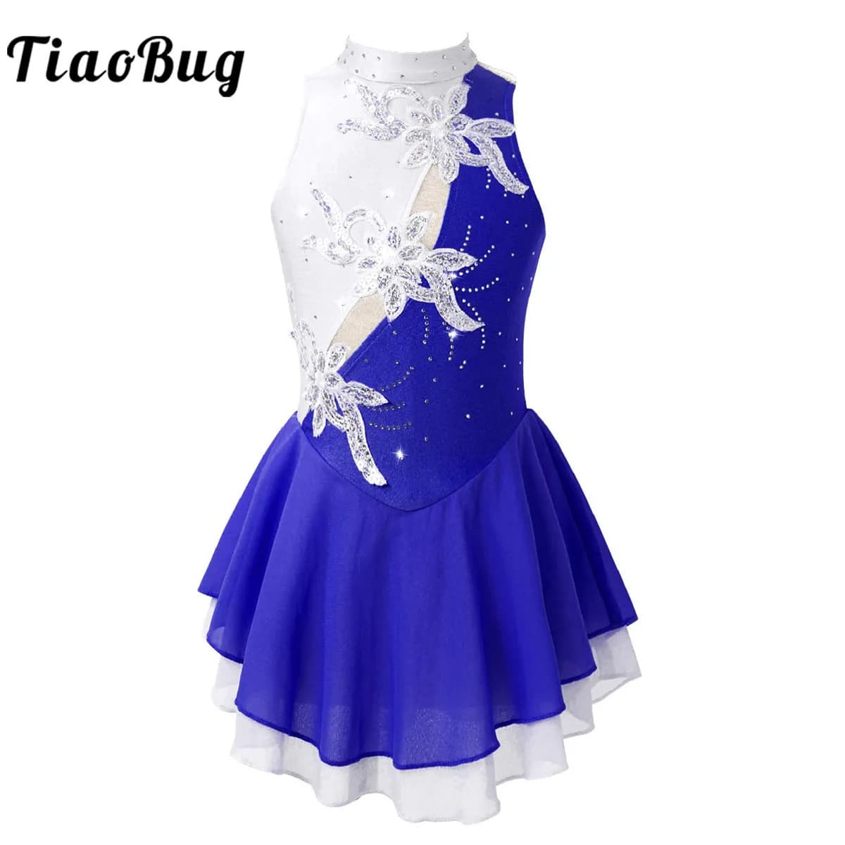 Costume da bambina con paillettes floreali per pattinaggio su ghiaccio, body da ginnastica con strass, sala da ballo, balletto, danza