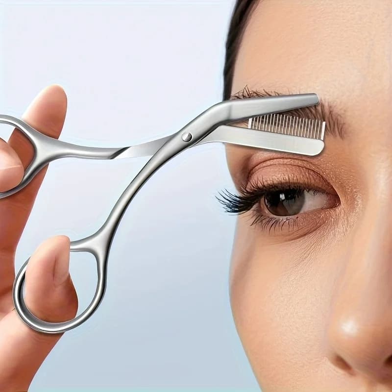 Stainless Steel Eyebrow Scissors With Comb One Piece Ergonomic Handle Household Salon Grooming Supply