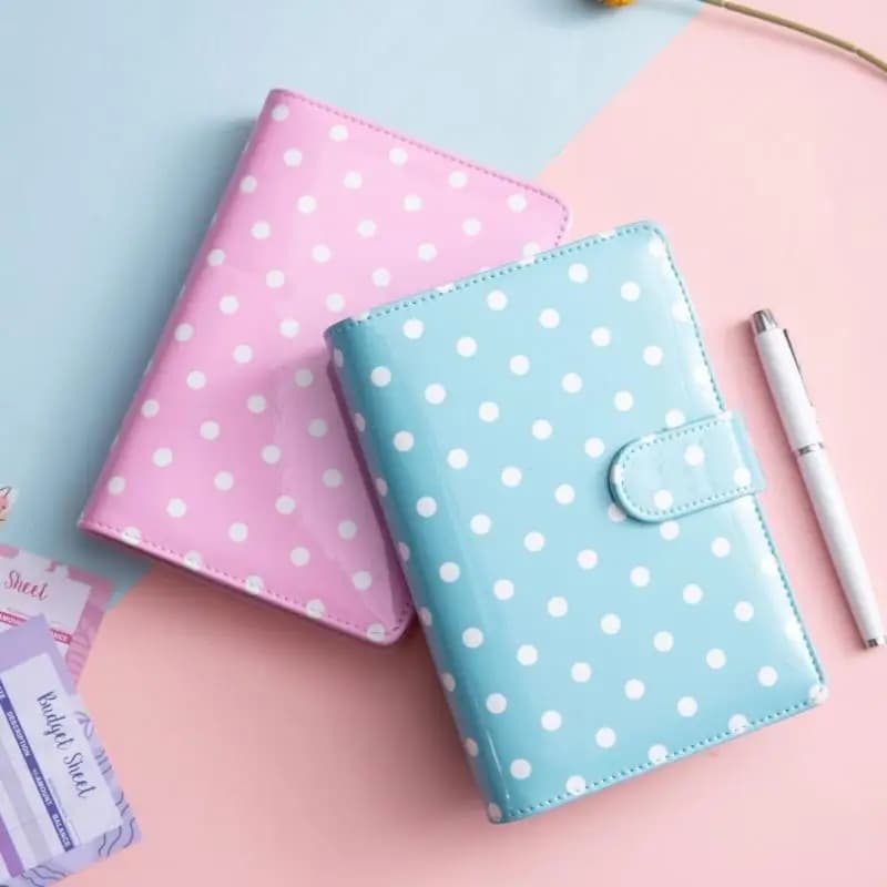 A6 Polka Dot PU Leather Loose‑leaf Notebook With 45 Sheets Paper Snap Closure Budget Binder Cover Journal Planner Organizer