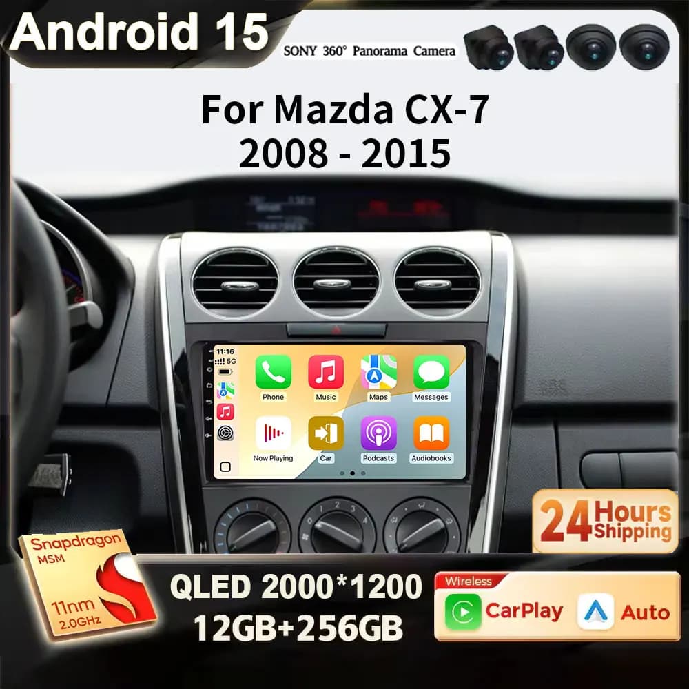 for MAZDA CX-7 CX7 CX 7 2007 2008 2009 2010 2011 - 2015 Android 15 2K QLED Auto Car Radio Wireless CarPlay Multimedia GPS 4G BT