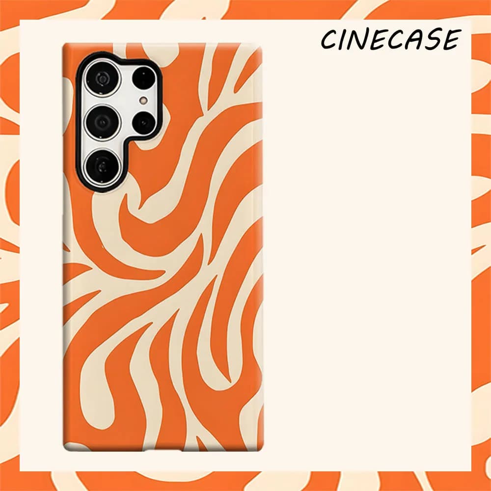 Orange Swirl Abstract Tile For Samsung Galaxy S26 S25 S24 A56 A36 Dual Layer Luxury Fashion Full Lens Protective Case