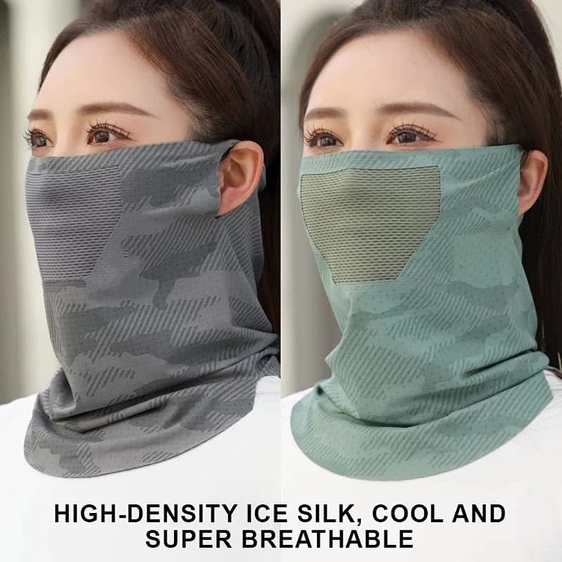Breathable Ice Silk Sunscreen Face Mask for Outdoor Activities with Mesh Neck Gaiter Design