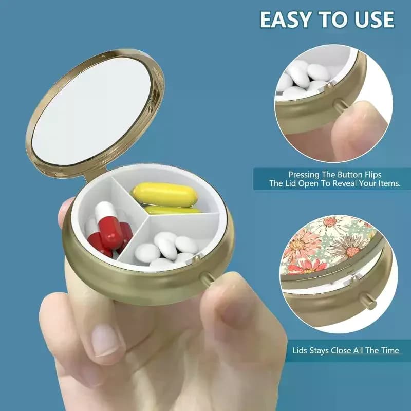 Pill Case Pill Box With Mirror Retro Small Pill Case For Purse Or Pocket Pill Box Or Vitamins Fish Oil Supplements Portable
