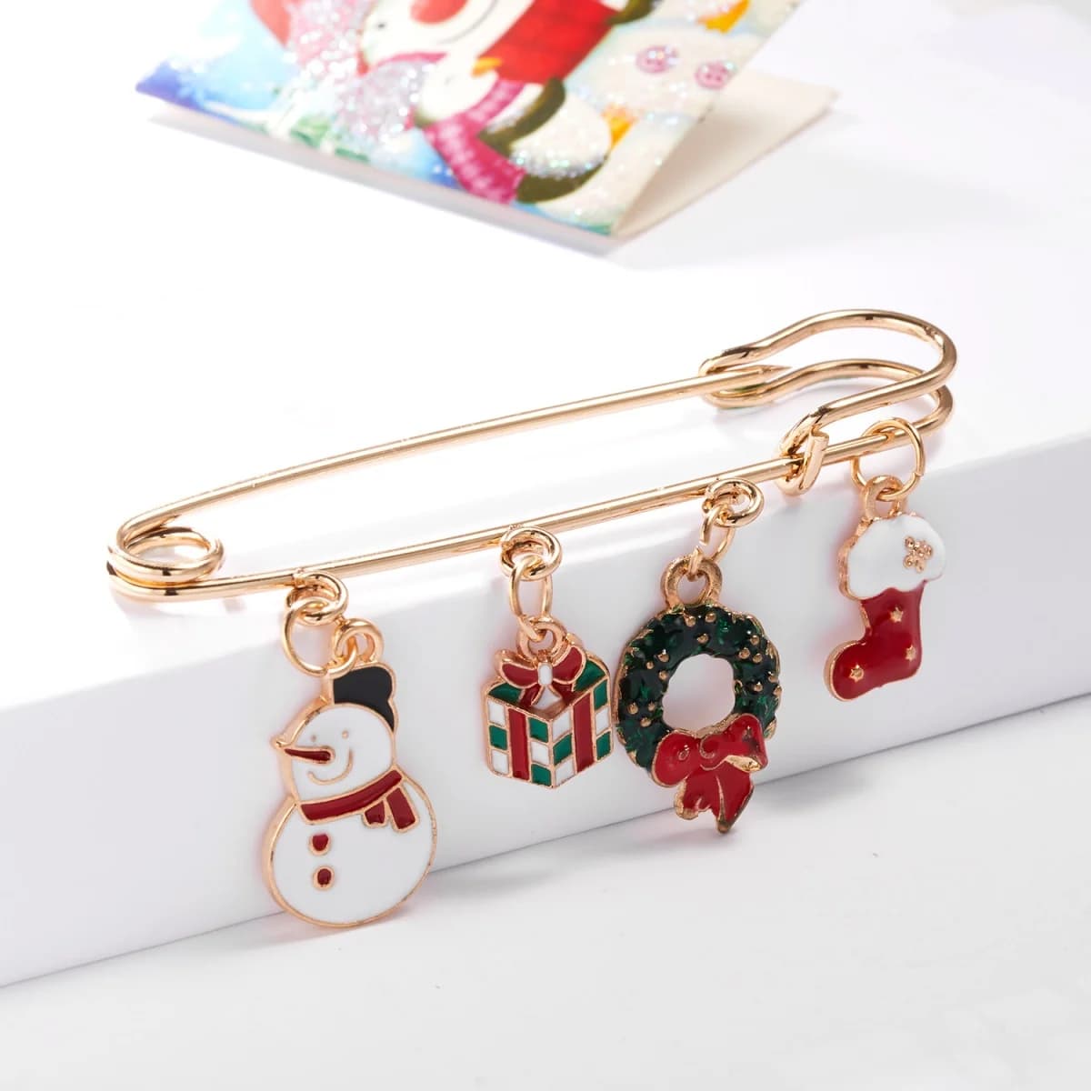 Christmas Party Brooch Santa Claus Snowflake Sock Bell Xmas Tree Deer Cane Snowman Wreath Big Needle Pins For Women Men Jewelry