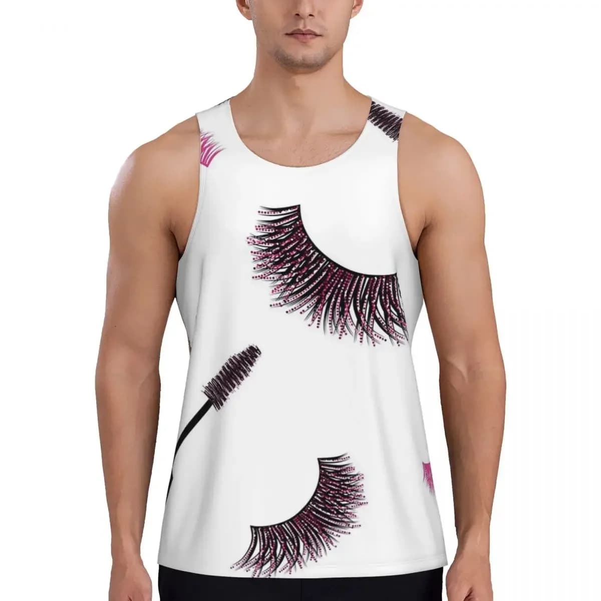 Quick Dry Lashes And Mascara With Pink Glitter Pattern Gym Tank Muscle Sleeveless Shirt Bodybuilding Breathable Vest
