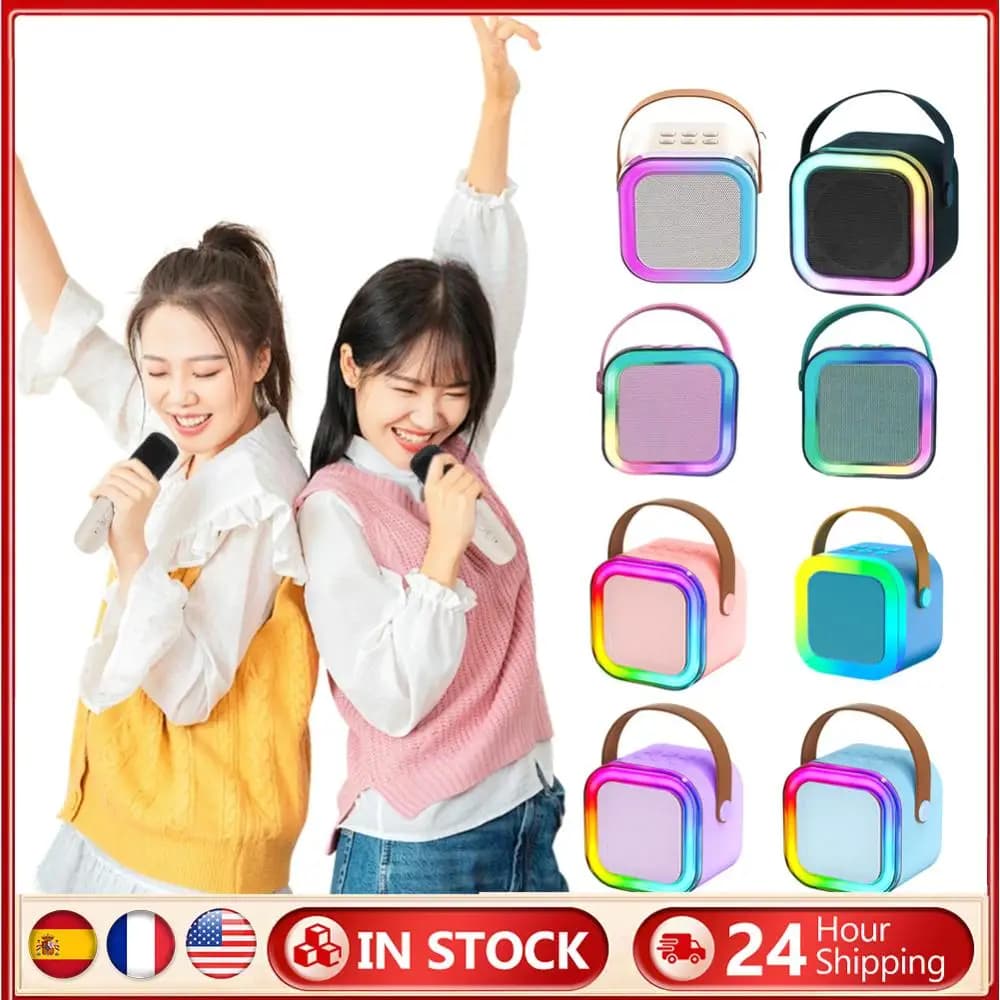Bluetooth-Compatible 5.3 RGB Multi-Colors Speaker with Wireless Mic Small Speaker Adjustable LED Lights for Home Karaoke