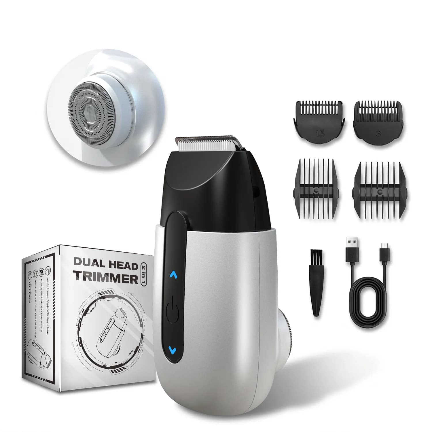 2 in 1 Electric Body Hair Trimmer for Men, Dual Head Groin Groomer,Waterproof Pubic Shaver,USB Rechargeable Body Hair Clipper