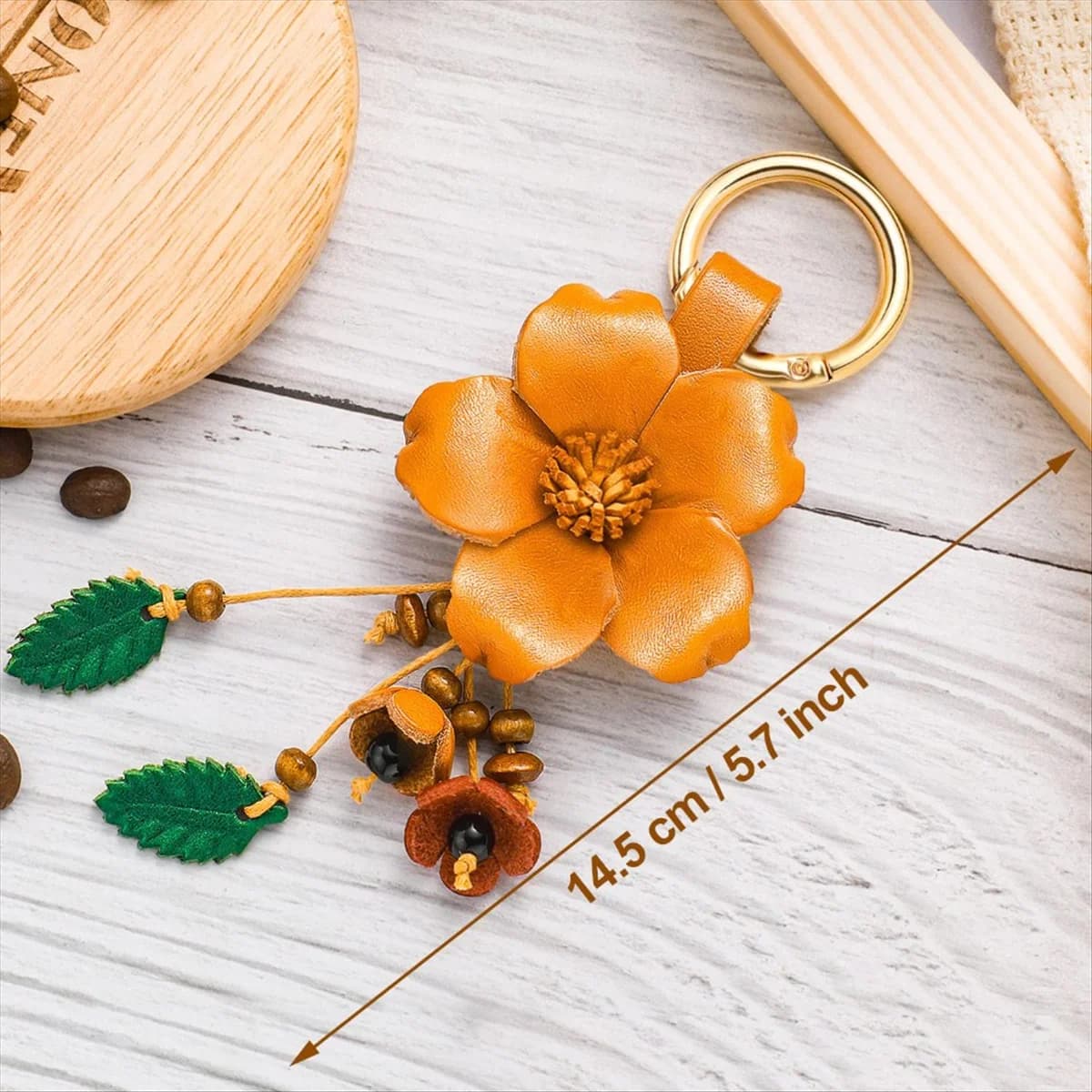 AA98 Keyring with flower-shaped tassel PU Accessories Boho Keychain for women Wallet Bag Ring Pendant with pendant