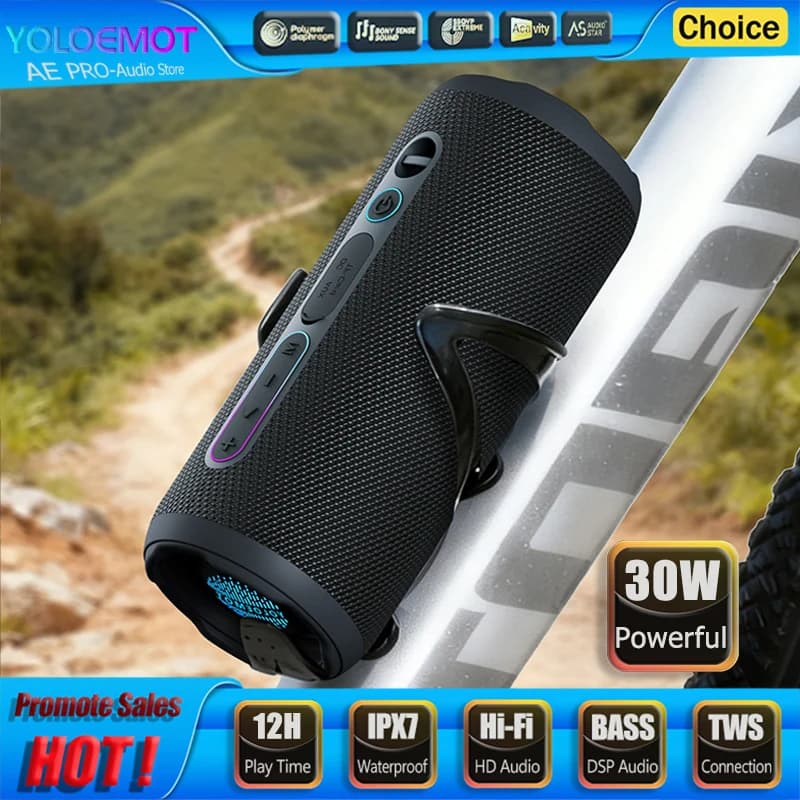 Altoparlante Bluetooth portatile da 30 W, subwoofer wireless con equalizzatore, altoparlante stereo HiFi impermeabile IPX7 per esterni, per ciclismo ed escursionismo