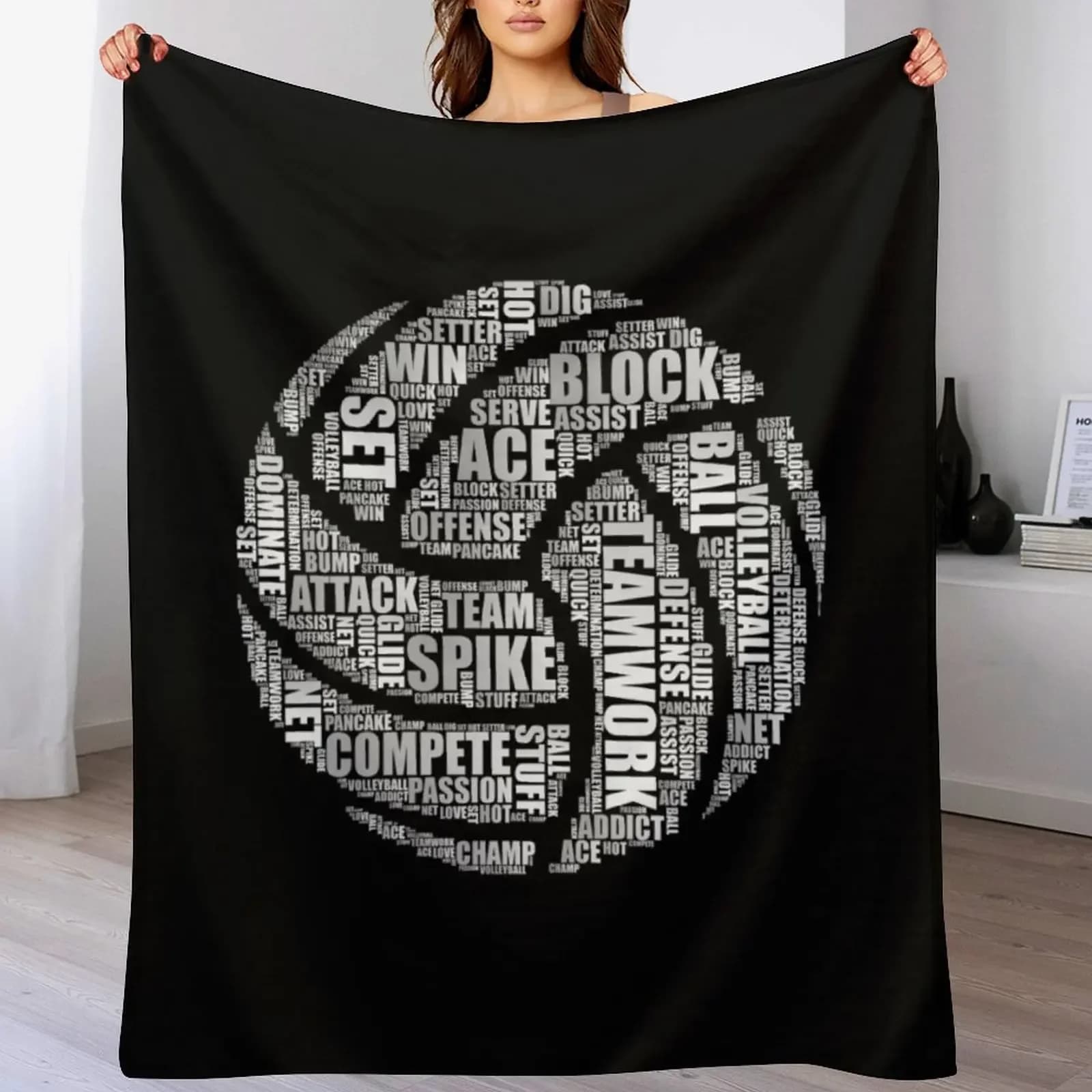 Coperta con stampa Word Cloud Volleyball, morbida coperta in tinta unita per divano e letto