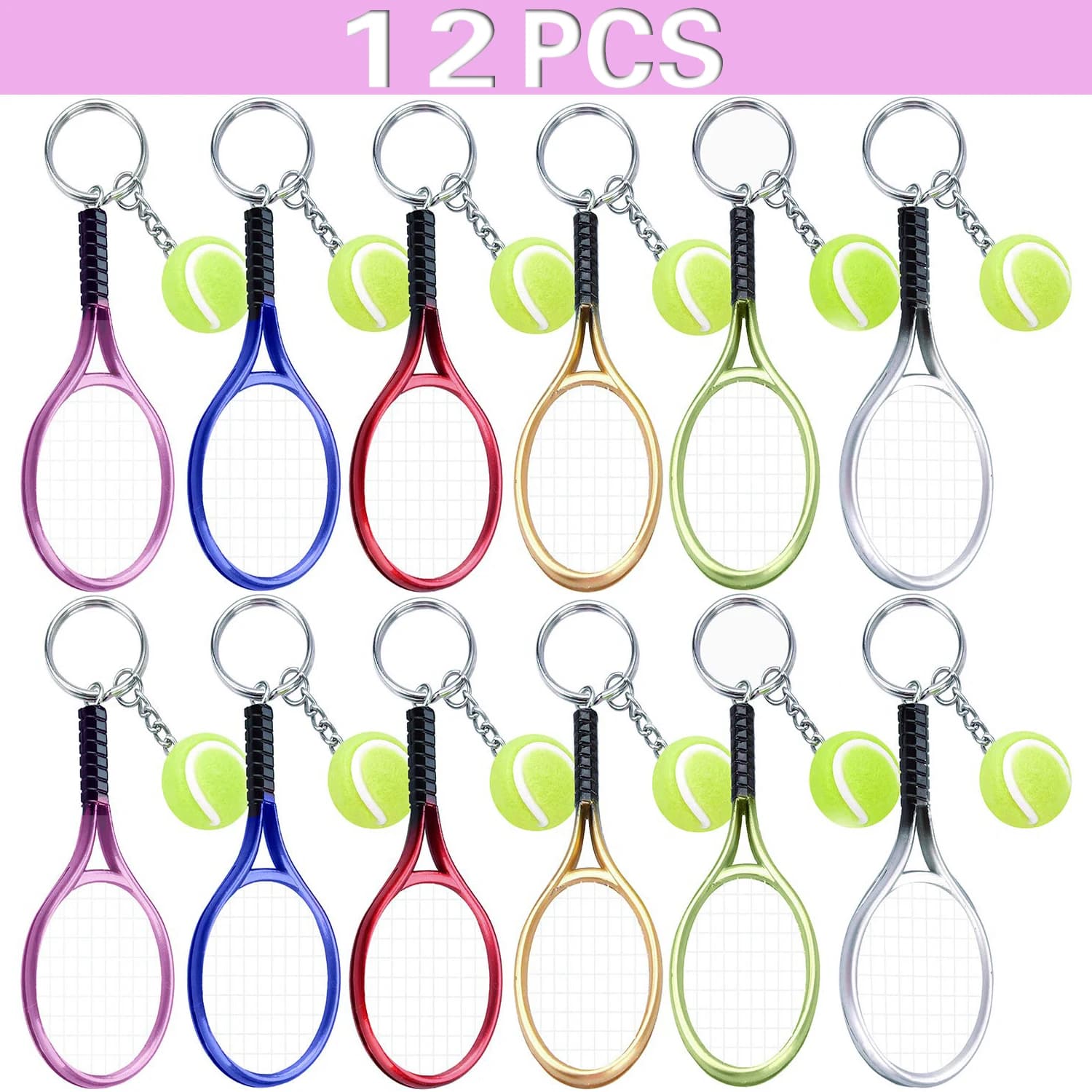 12 Pezzi Mini Portachiavi a Forma di Racchetta da Tennis, Leggeri ed Eleganti, Stile Sportivo