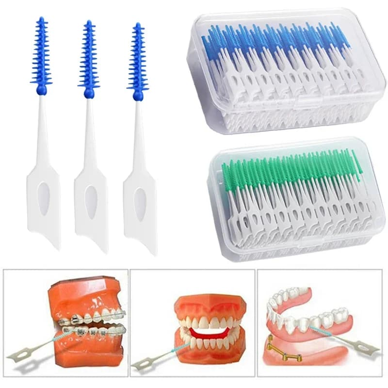 40-400 pezzi spazzole interdentali in silicone stuzzicadenti spazzole tra i denti stuzzicadenti in silicone con filo strumenti di pulizia orale