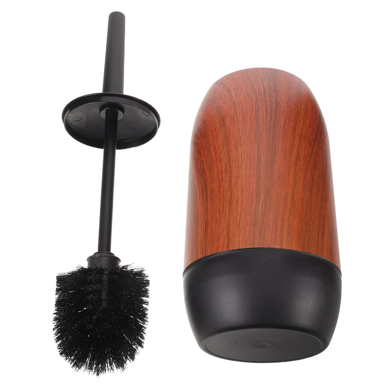 Scopino e supporto per WC con manico lungo, design effetto legno marrone, testina a scomparsa, strumento per la pulizia del bagno, pulizia profonda, anti-goccia, per la pulizia della tazza del WC