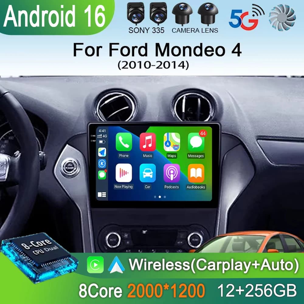 Autoradio Android 16 con Carplay per Ford Mondeo 4 2010-2014, Lettore Multimediale Video, Navigatore GPS Stereo 2din