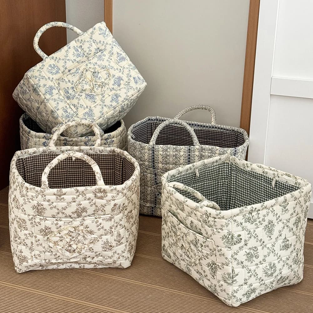 Fabric Pastoral Cloth Storage Basket with Easy Carry Handles Laundry Storage Bin Sundries Storage Organizer for Colthes Towel