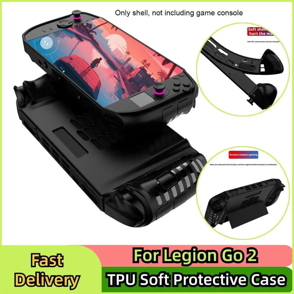 Per Legion Go 2 Custodia protettiva morbida in TPU Maniglia antigraffio Custodia protettiva per console di gioco con impugnatura ergonomica con cavalletto