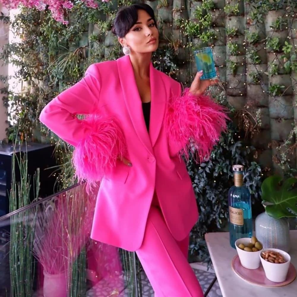 Completo da Donna di Lusso Monocolore, Elegante Blazer Monopetto Ampio Personalizzato, Set 2 Pezzi Giacca e Pantaloni, Abiti per Matrimoni e Feste 2026