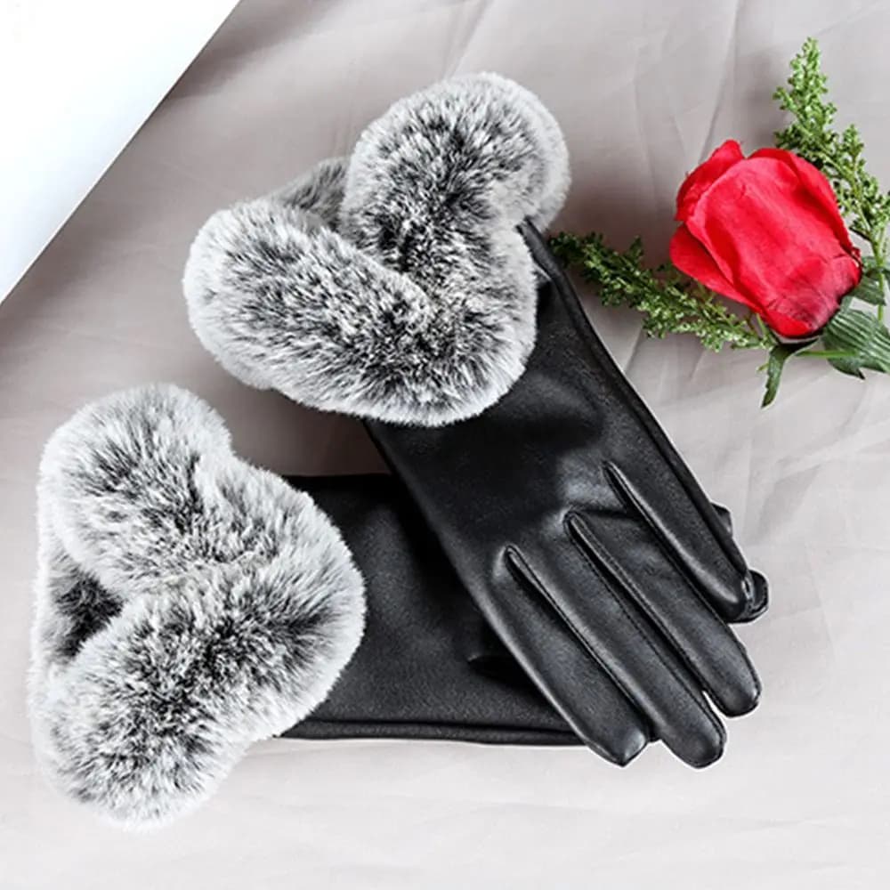 Women's Leather Gloves for Cycling and Driving, Touch Screen Gloves, Warm Winter Gloves with Skin Cuffs