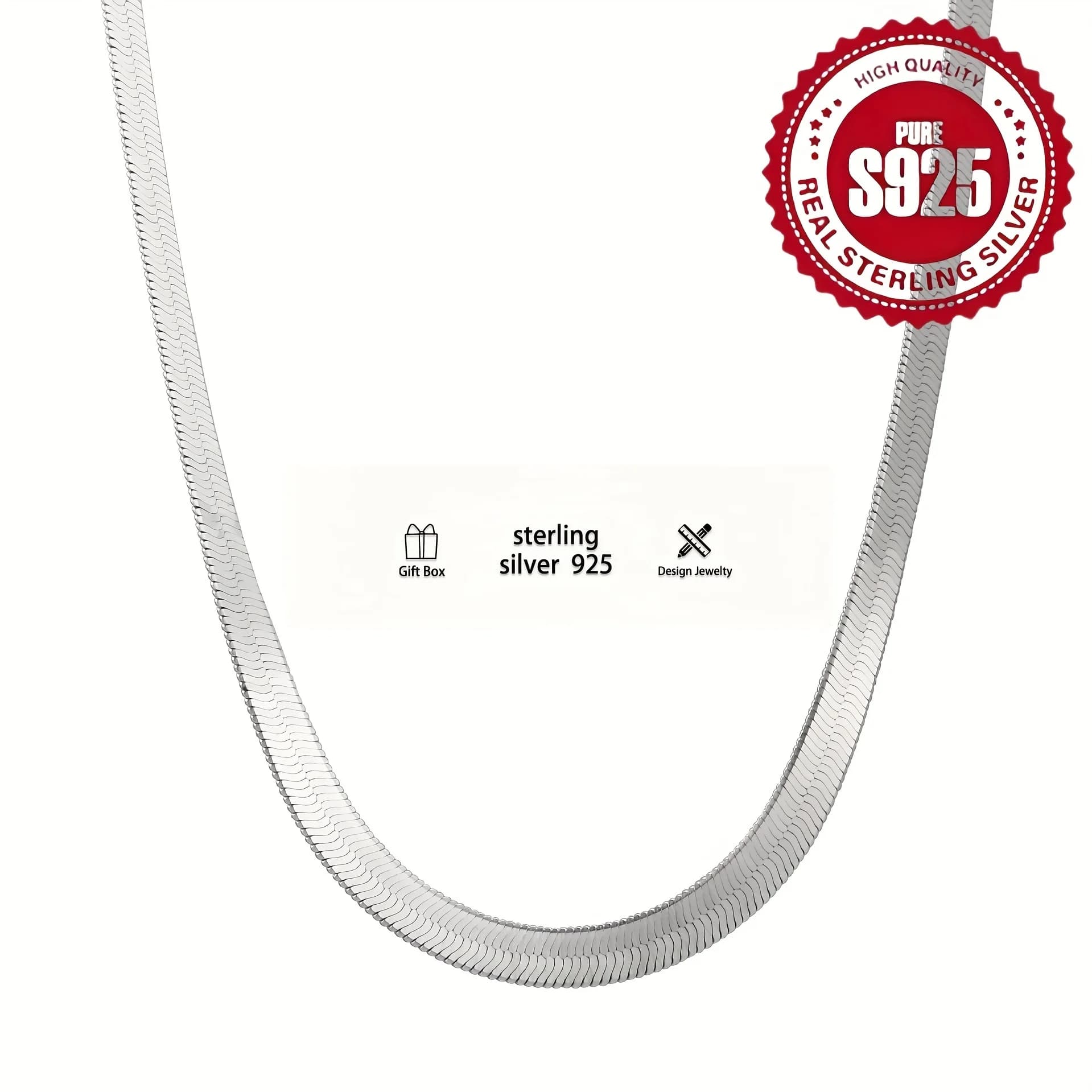 S925 Sterling Silver Flat Snake Chain Necklace, Minimalist Blade Chain Art Design Hypoallergenic Jewelry, Unisex Luxury Dainty Everyday Pendant Chain, Couple Matching Necklace Gift with Gift Box for Birthday, Wedding, Anniversary