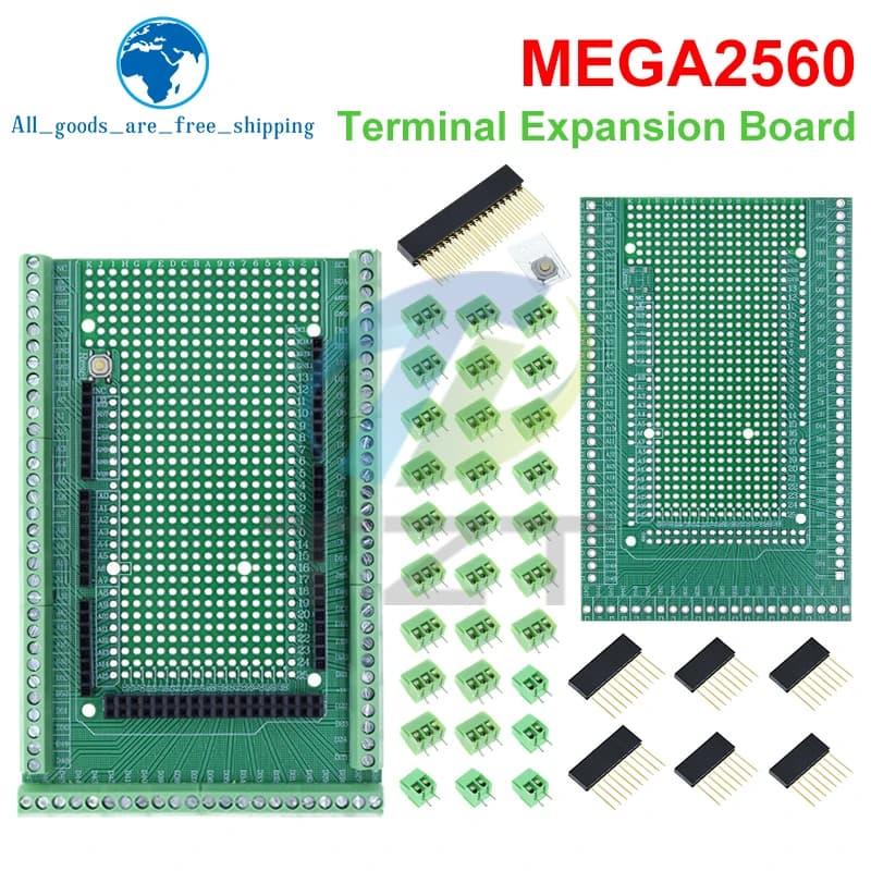 TZT Compatible With MEGA2560 Double-side Prototype Screw Terminal-Block Shield Board Kit For Arduino Mega 2560 / Mega2560 R3