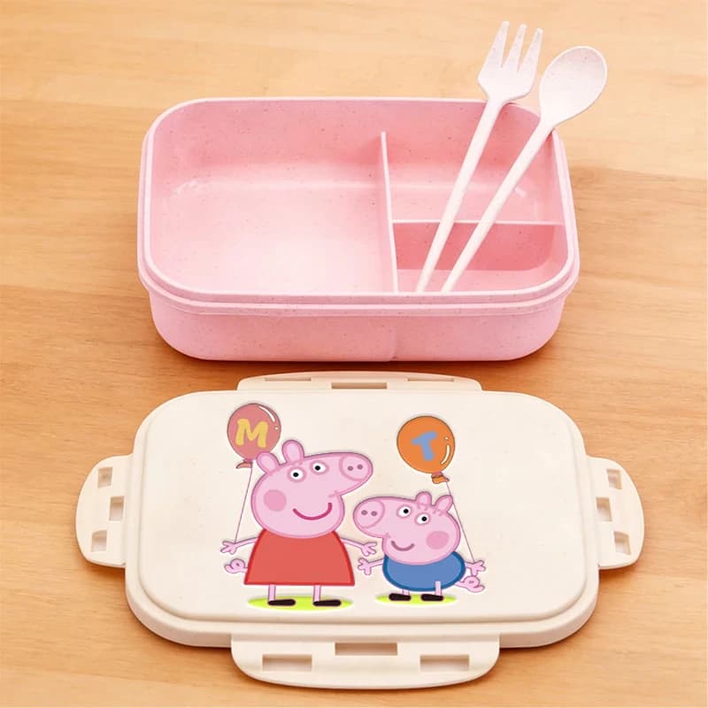 Simpatica Scatola Porta Pranzo Peppa Pig per Bambini, Bento Box con Famiglia George, Contenitore Portatile in Plastica per Cibo e Frutta