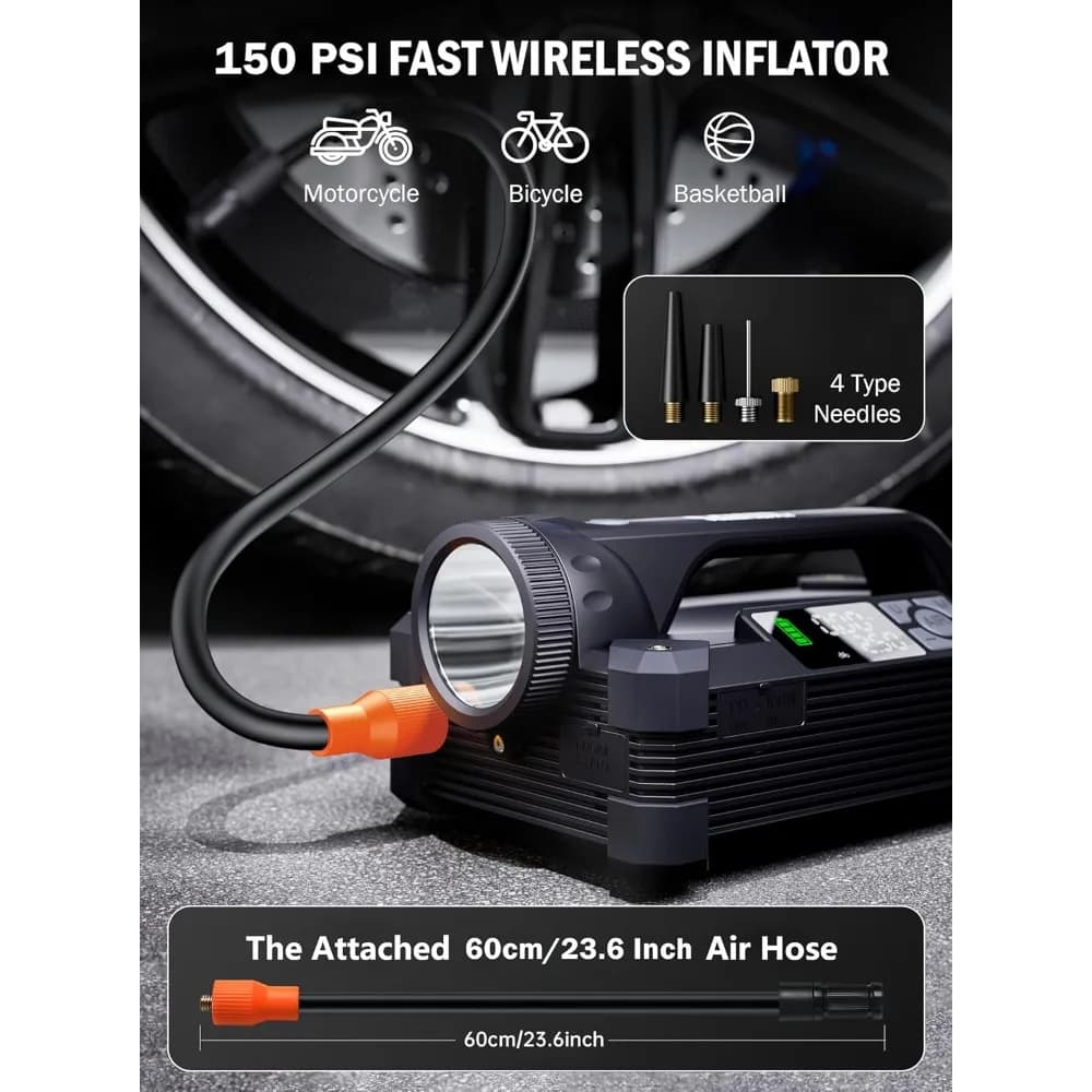Avviatore di Emergenza 6000A con Compressore d'Aria 65W, Ricarica Rapida, Gonfiatore Pneumatici 150PSI, Portatile 12V per Motori a Benzina 10L e Diesel 8L