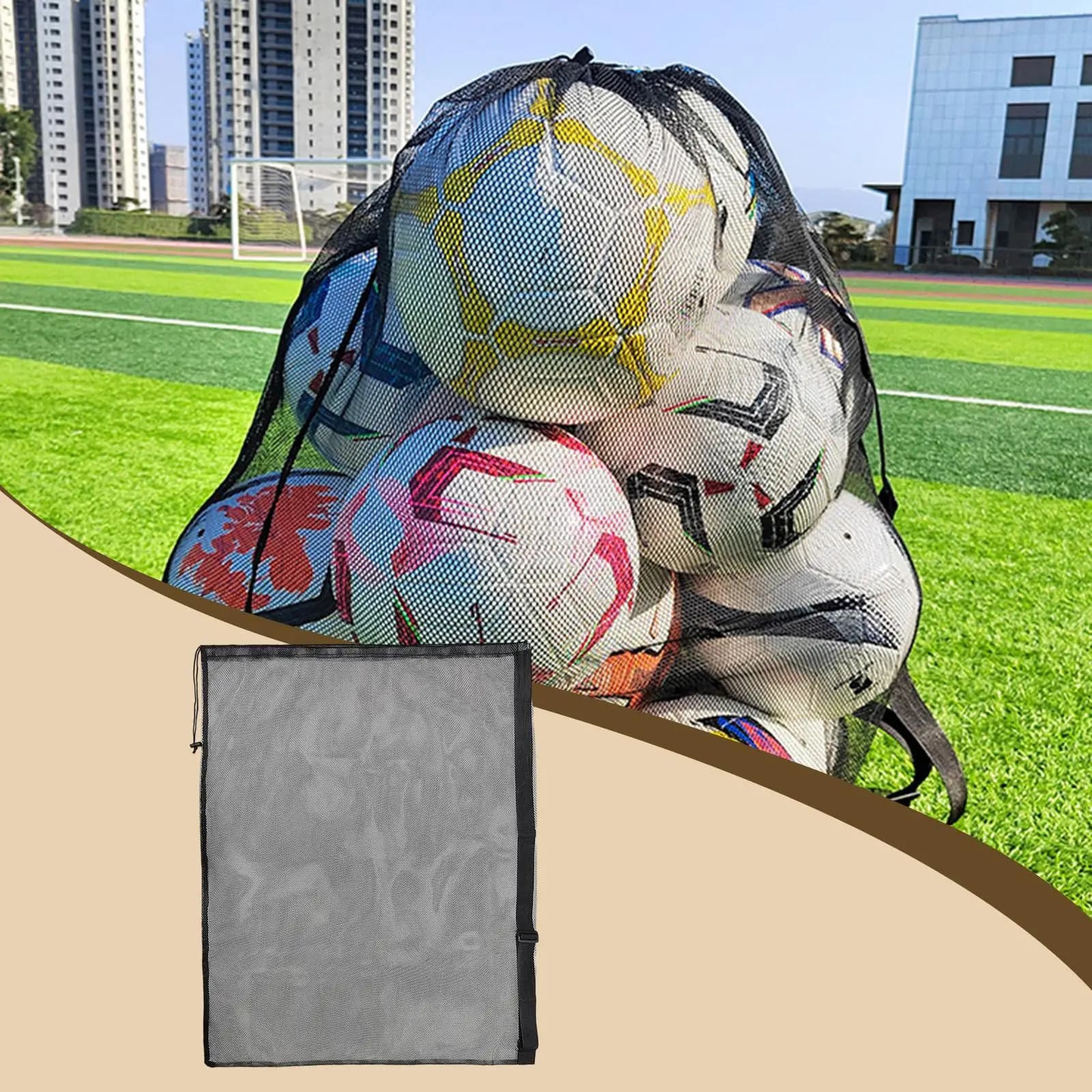 Sports mesh bag with balloon coulisse, versatile mesh bag for carrying baseball, travel, volleyball, rugby