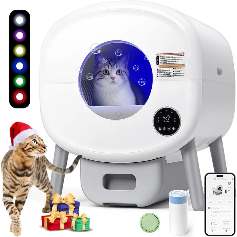 Toilette per gatti intelligente di fabbrica 76L Ampio spazio APP Controllo remoto Rimozione cacca con un clic Lettiera autopulente automatica per gatti
