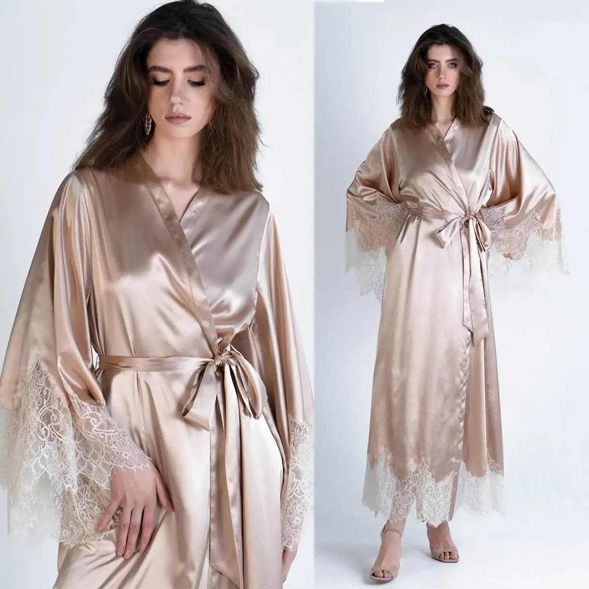Gently women's pajamas with v neck satin dresses silk bridesmaid dresses of honor plus size long bride robe