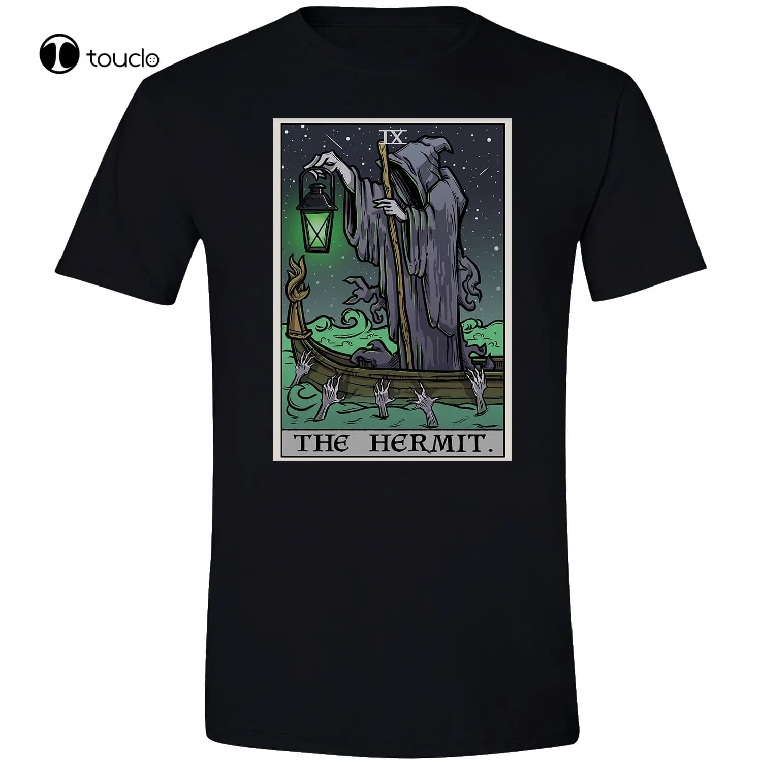 Maglietta della carta dei tarocchi dell'ermita Gotica Halloween Grim Reaper Horror Goth Witch Gift