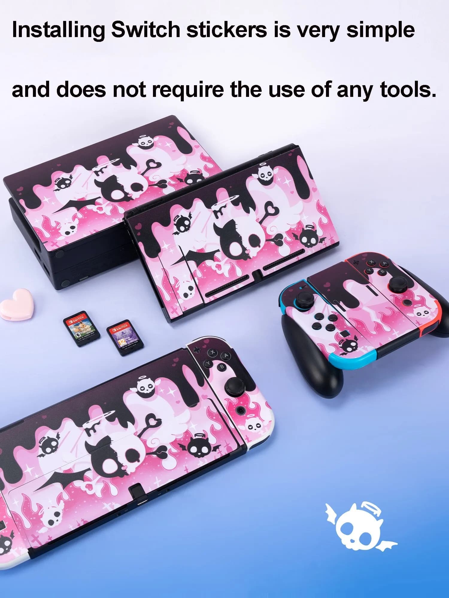 Adesivo GeekShare per Nintendo Switch/OLED Set completo di adesivi per pellicole protettive in pelle carina per console Switch, Joycon, dock, grip