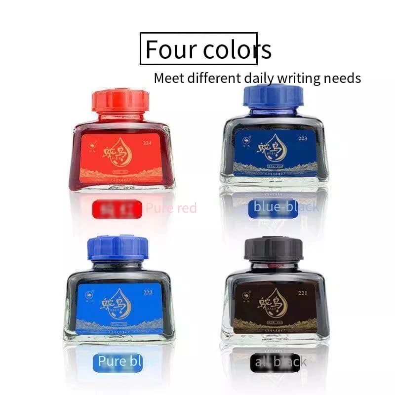 Ostrich 2-Series Fountain Pen Ink, 48ml - Non-clogging Carbon-Free in 4 Colors (Black/Blue/Blue-Black/Red)
