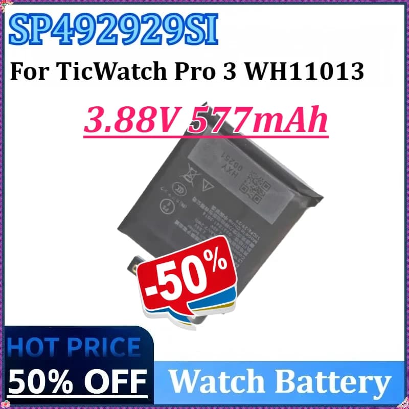 Per TicWatch Pro 3 Batteria GPS Wear OS Smartwatch Batteria ricaricabile Nuovo SP492929SI WH11013 3.88V 577mAh Smart Watch Batteria