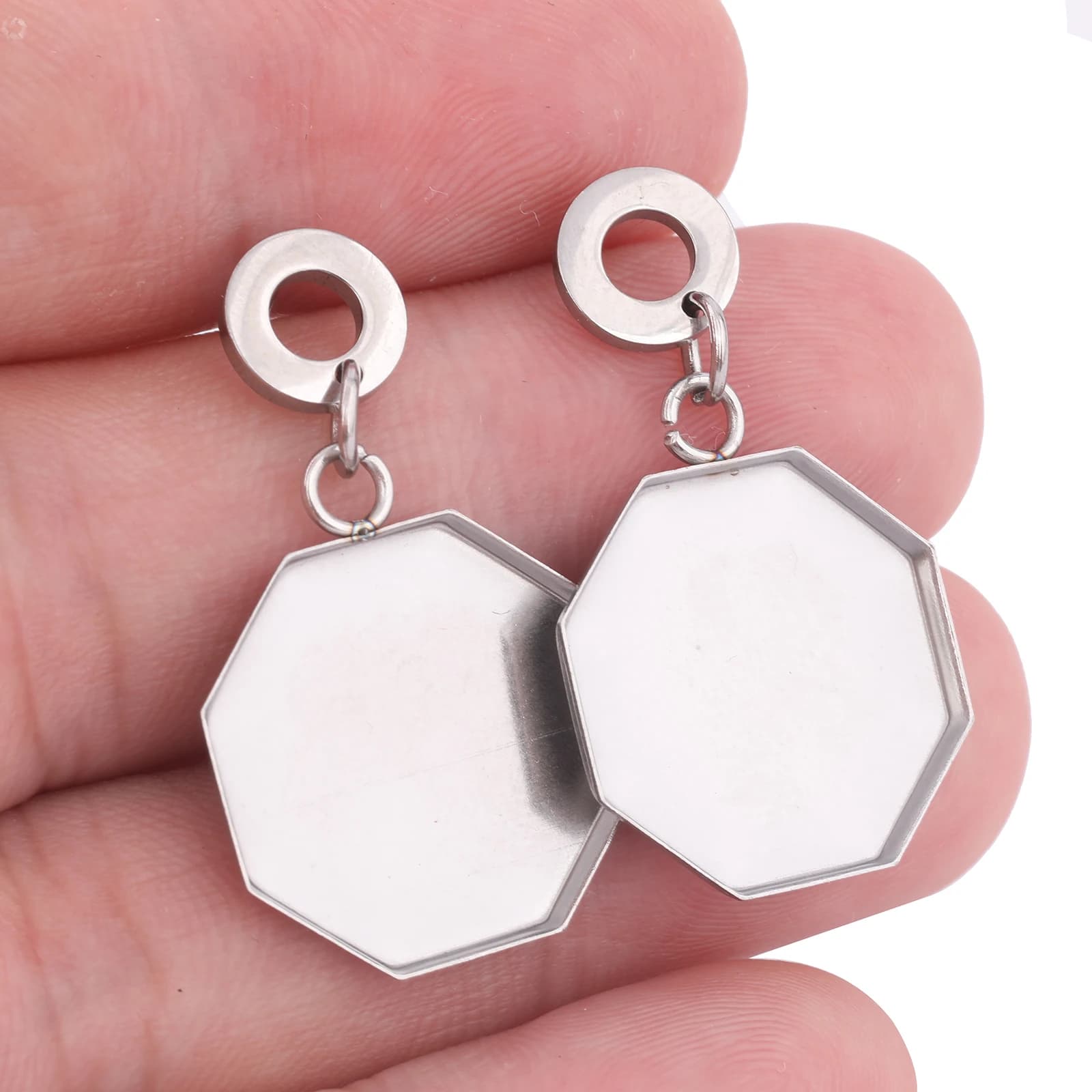 10 pz In Acciaio Inox 17mm Esagonale Cabochon Orecchino Base Impostazione Spazi Vuoti Fai Da Te Post Orecchini Borchie Risultati Per La Creazione di Gioielli