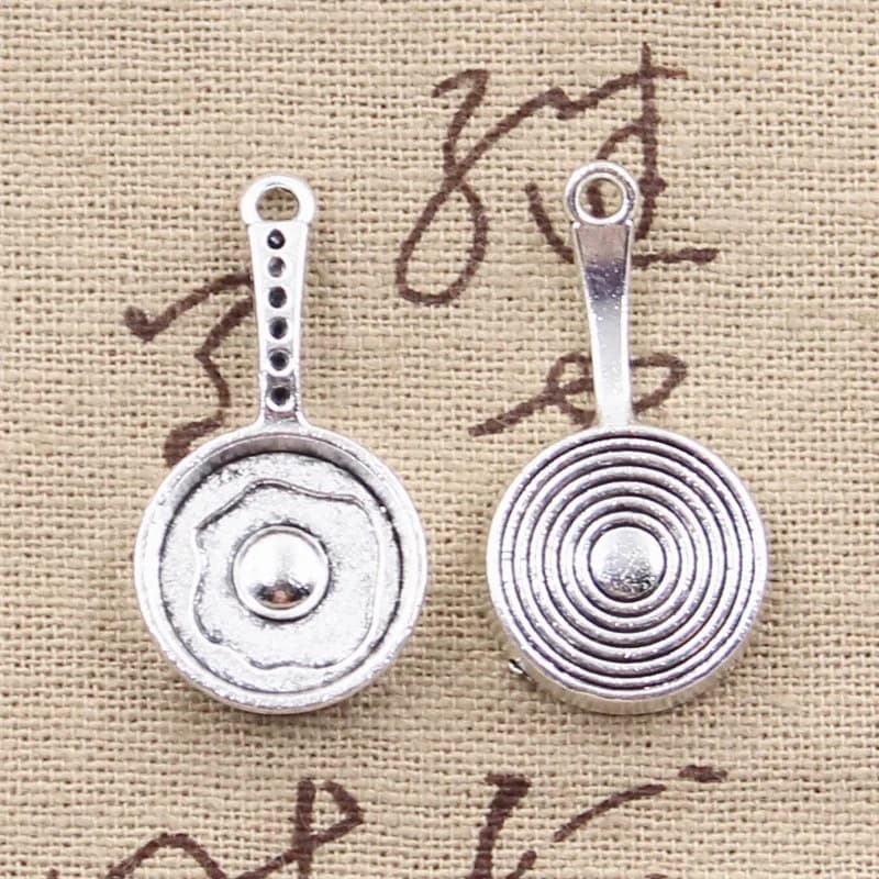 5pcs Charms Frying Pan Fried Eggs 31x16x4mm Tibetan Silver Color Pendants DIY Antique Making Handmade DIY Findings Crafts