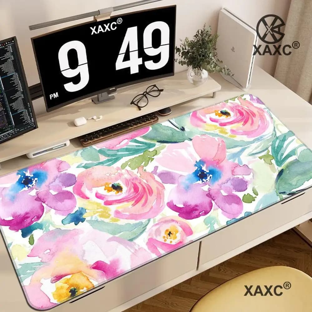Tappetino per mouse XAXC con fiori rosa, tappetino grande per tastiera e mouse, tappetino da scrivania antiscivolo in gomma, tappetino per mouse da gioco, tappetino per mouse per laptop