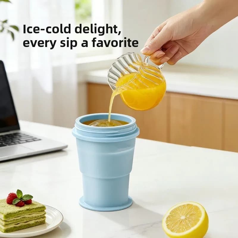 Tazza per Ghiaccio Pieghevole Portatile con Cannuccia, Stampo per Sfere di Ghiaccio in Silicone Alimentare, Bicchiere Riutilizzabile Antigoccia per Bevande Fredde, per Campeggio, Ufficio