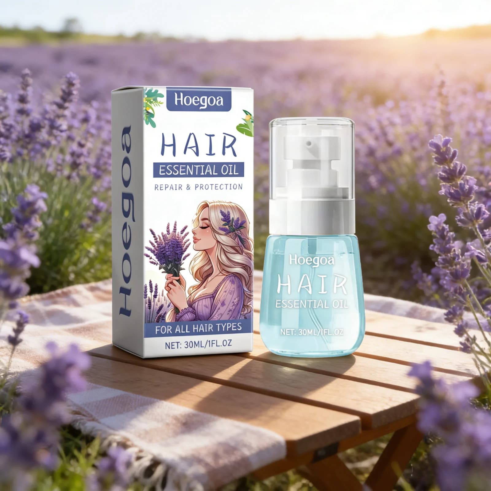 Olio per la Crescita dei Capelli Hoegoa alla Lavanda, Trattamento Anti-Caduta, Riparazione Capelli Danneggiati, Olio Essenziale di Rosmarino per la Cura dei Capelli