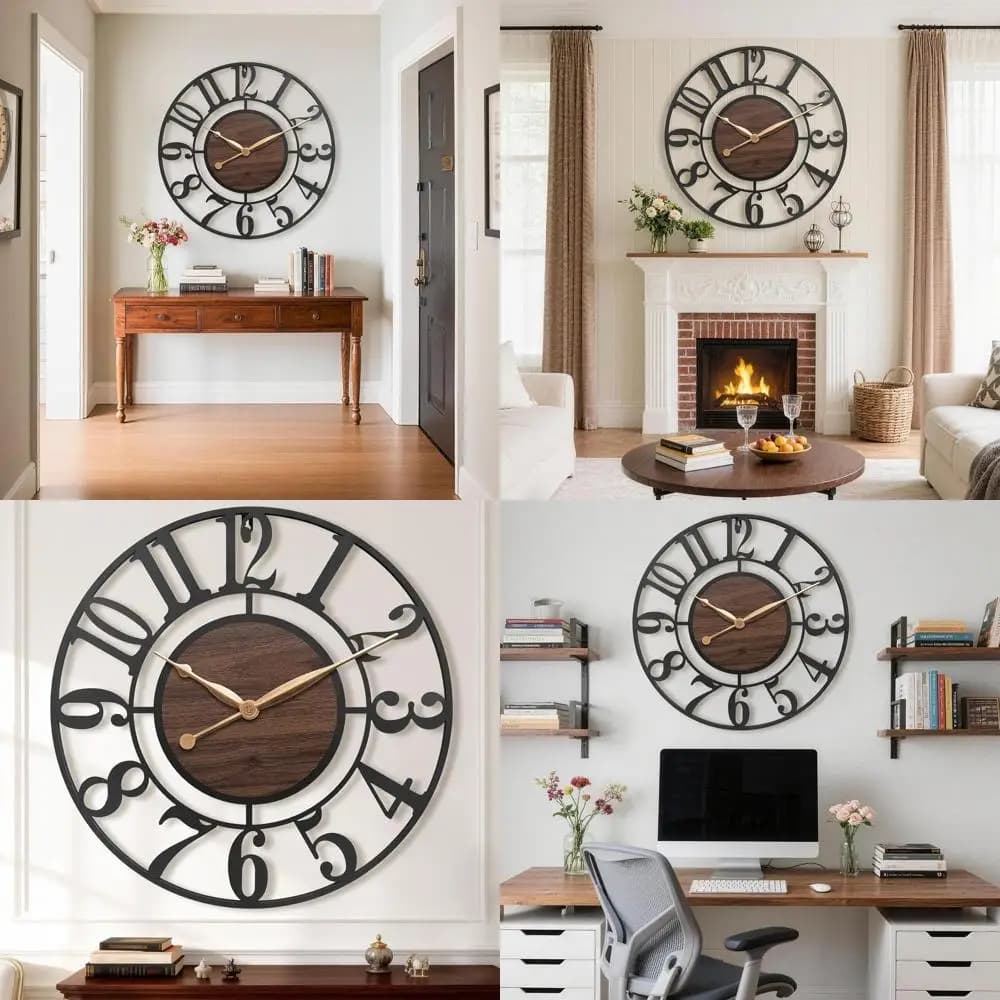 Silent Wall Clock in Black Metal from 20 Inches to Battery for Home, Office or Gift