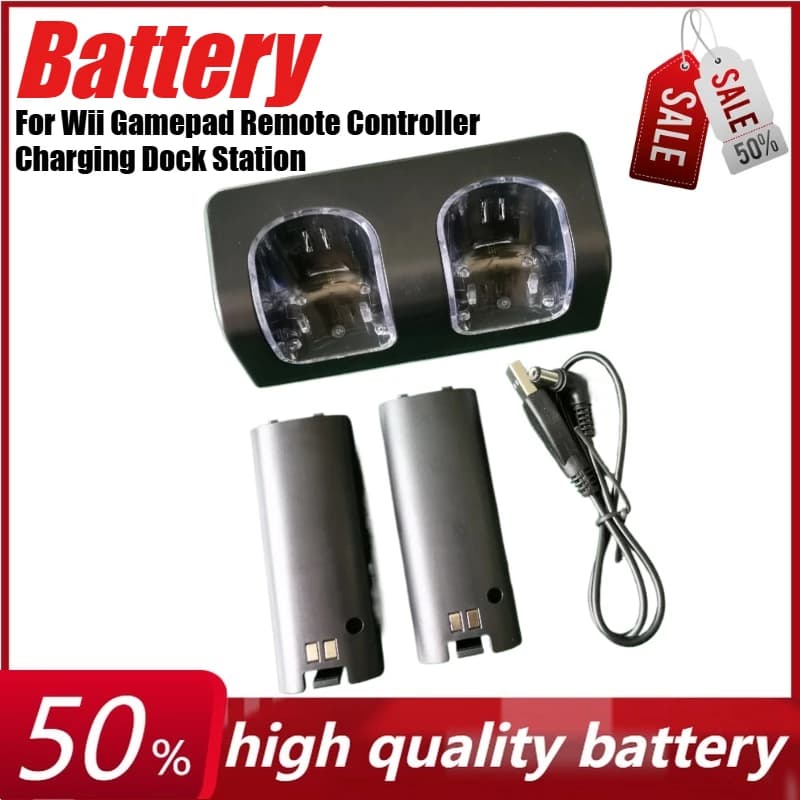 2 batterie + 2 porte Stazione dock con supporto di ricarica per stazione dock di ricarica per telecomando Wii Gamepad