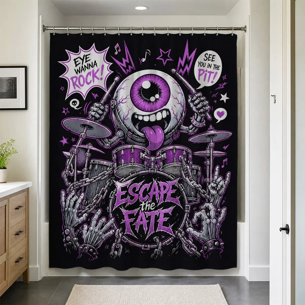 Waterproof Punk Rock Graphic Shower Curtain Eye Band Design Pop Culture Bathroom Accessory Curtain for Home Decor