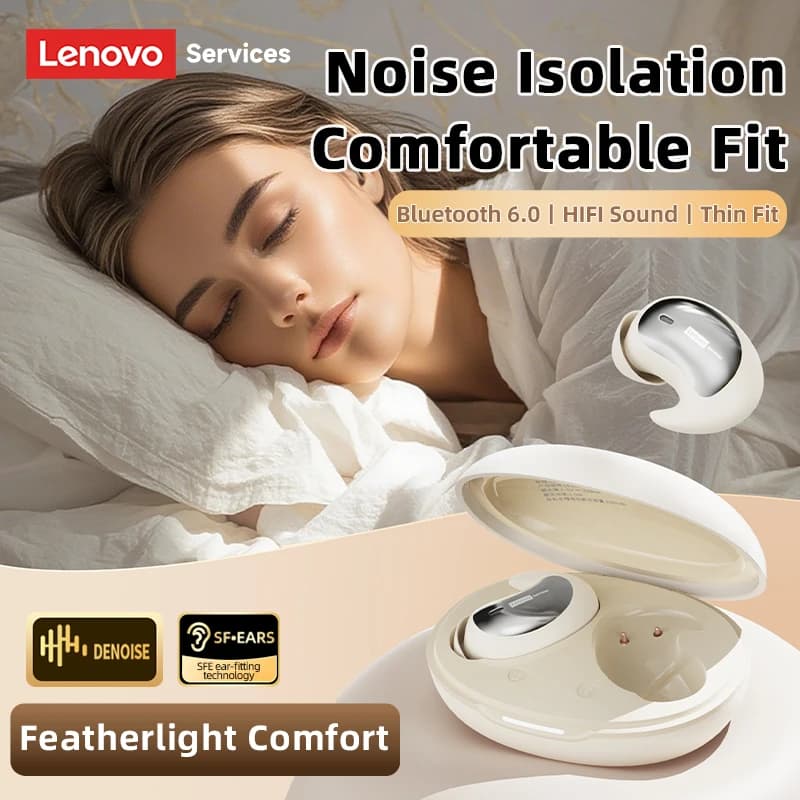 Lenovo LE203 Cuffie per dormire senza fili Bluetooth 6.0 Piccolo auricolare in-ear leggero e confortevole Batteria a lunga durata con microfono