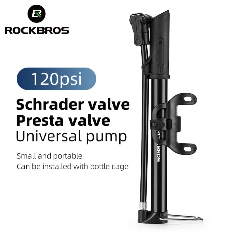 ROCKBROS Pompa da bicicletta 120PSI Lega di alluminio ad alta pressione Valvola Schrader Presta Ciclismo Mini rotazione portatile Accessori bici