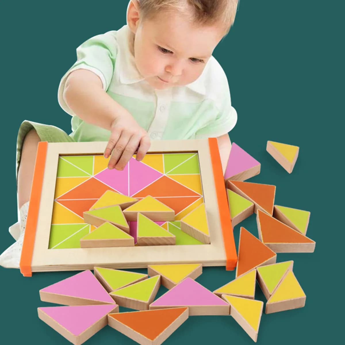 Set di Puzzle Triangolari in Legno Colorati, Gioco Educativo per l'Identificazione delle Forme, Blocchi per Bambini, Gioco Interattivo Genitore-Figlio
