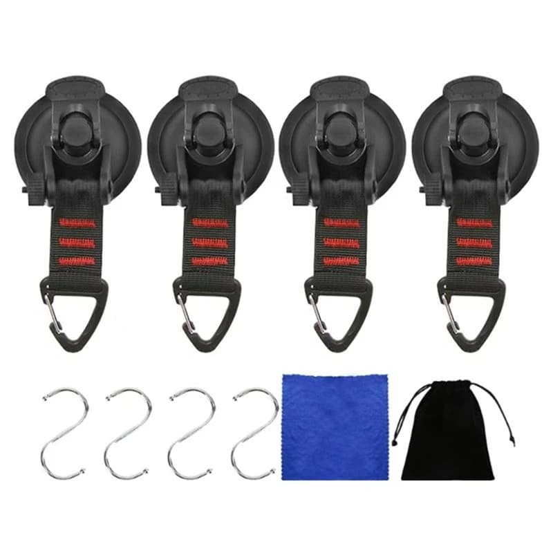 A95E-Suction Cup Hooks Car For RV Boat Window Glass Upgraded Tie Down Suction Heavy Duty 4 Pieces Camping Essentials