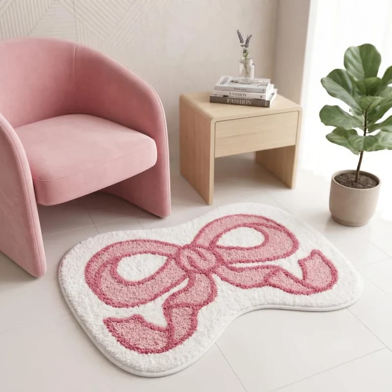 Tappetino da bagno in finto cashmere con fiocco, assorbente, morbido, antiscivolo, facile da pulire, per ingresso e bagno, per donne e coppie, regalo elegante e accogliente.