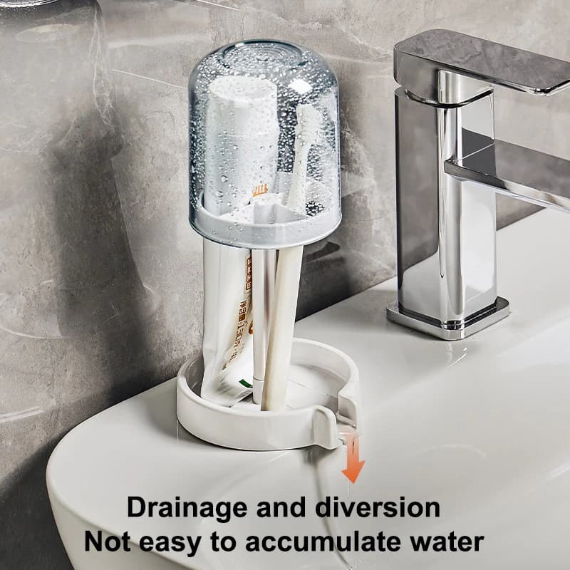 Portaspazzolino 3-in-1 per bagno, porta dentifricio, bicchiere per collutorio, organizer, portaoggetti per strumenti di pulizia, resistente all'acqua e alla polvere.