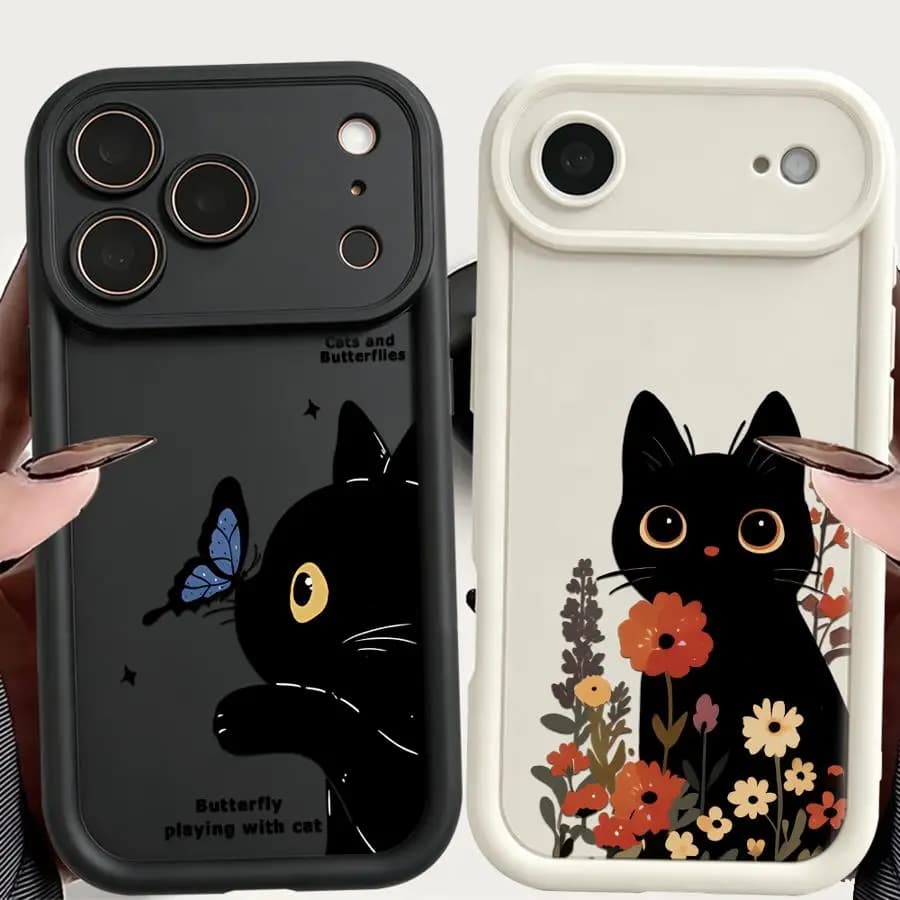 Phone Cover Case for iPhone 17 Pro Max Air 17e 16 11 12 Pro 13 14 15 Plus Cute Cartoon Black