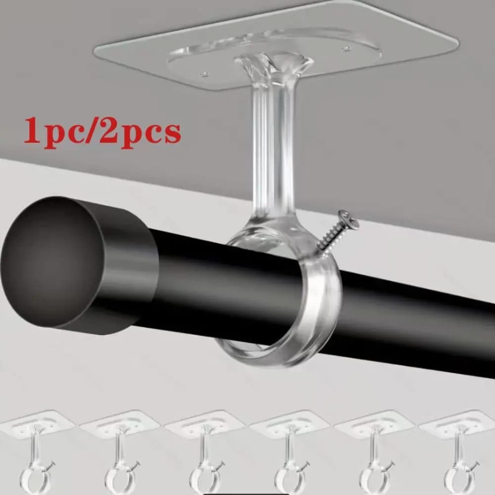 1/2pcs Self Adhesive Curtain Rod Brackets No Drilling Clear/Black Curtain Rod Hangers Curtain Rod Holders